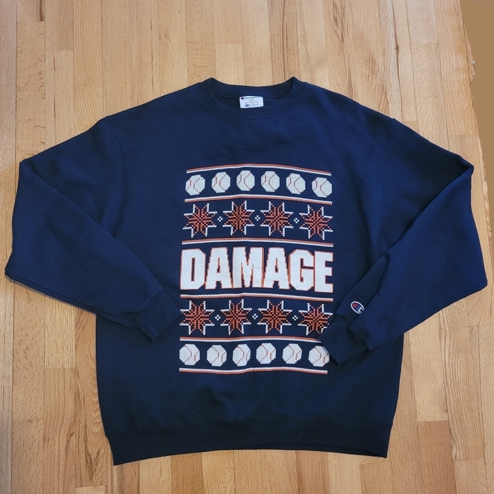 BARSTOOL SPORTS X CHAMPION UGLY CHRISTMAS SWEATER HOLIDAY SWEATSHIRT LARGE